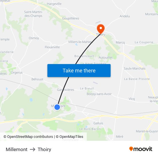 Millemont to Thoiry map