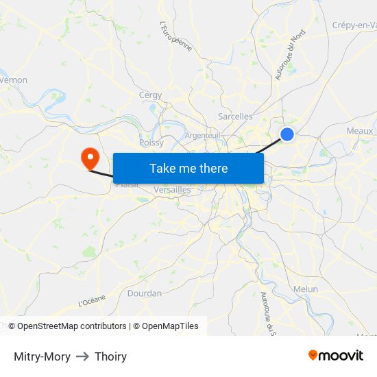 Mitry-Mory to Thoiry map