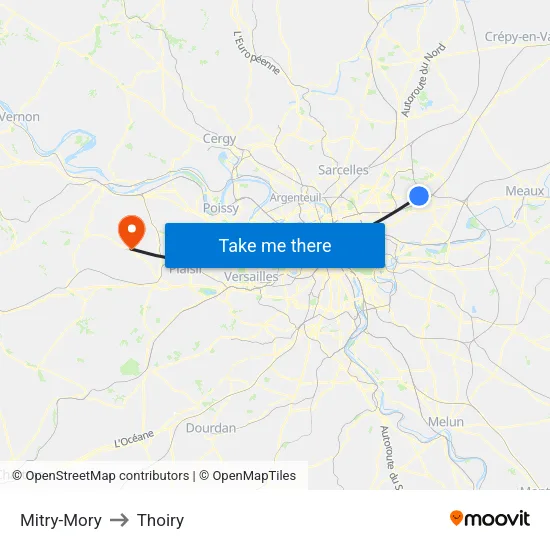 Mitry-Mory to Thoiry map