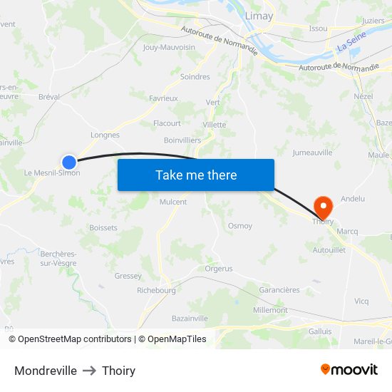Mondreville to Thoiry map