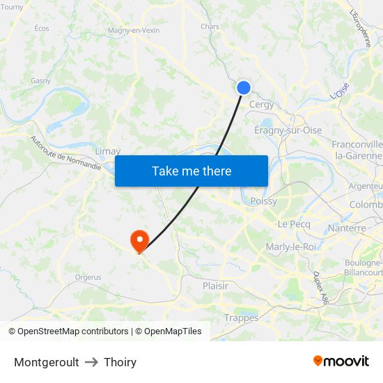 Montgeroult to Thoiry map