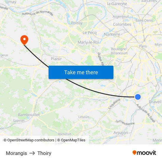 Morangis to Thoiry map