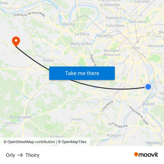 Orly to Thoiry map