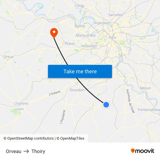 Orveau to Thoiry map