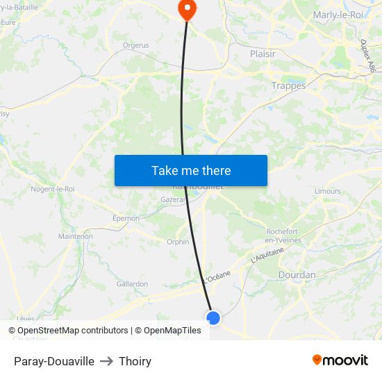 Paray-Douaville to Thoiry map