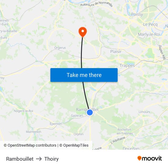 Rambouillet to Thoiry map