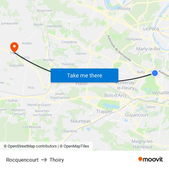 Rocquencourt to Thoiry map