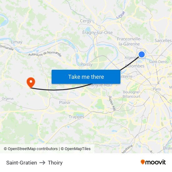Saint-Gratien to Thoiry map