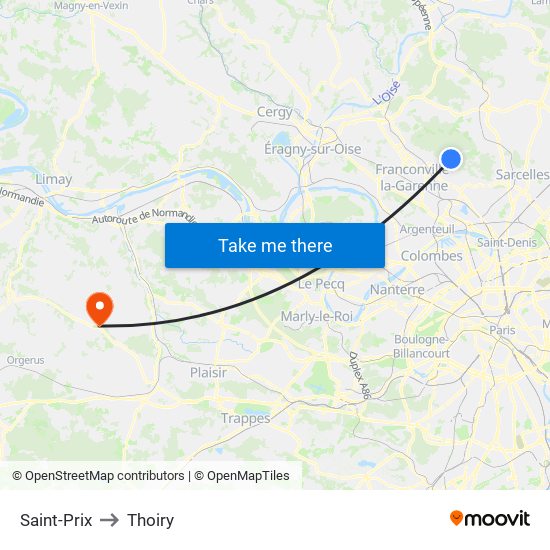 Saint-Prix to Thoiry map