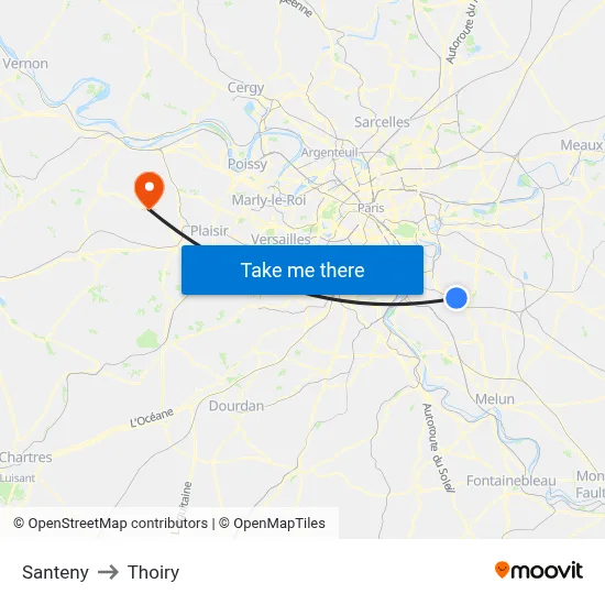 Santeny to Thoiry map