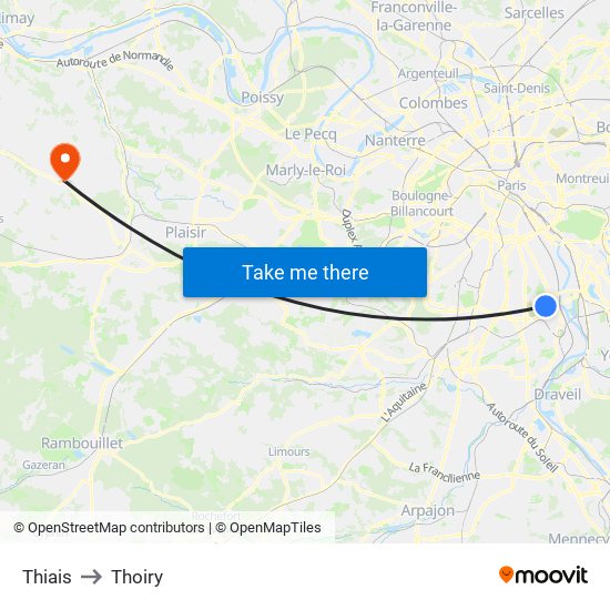 Thiais to Thoiry map