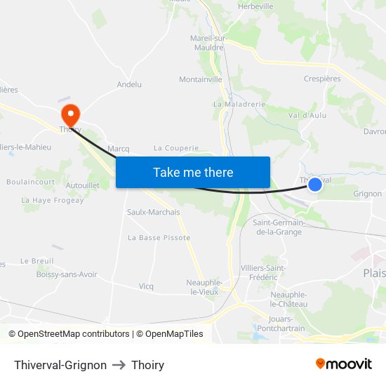 Thiverval-Grignon to Thoiry map