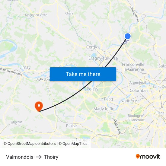 Valmondois to Thoiry map