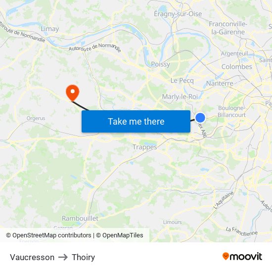 Vaucresson to Thoiry map