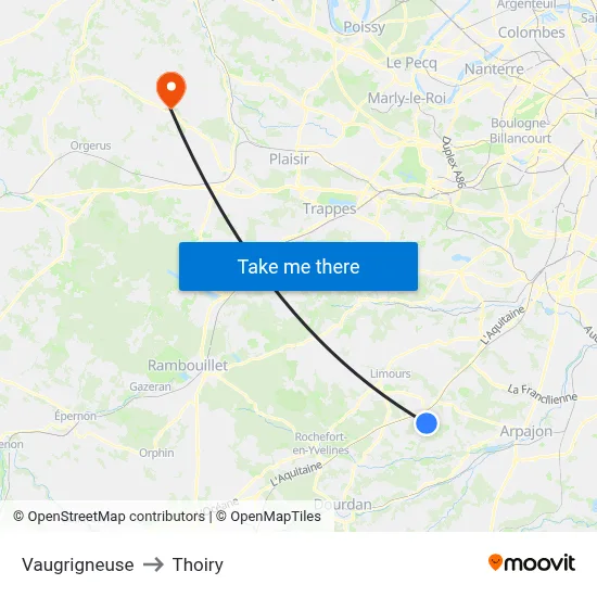 Vaugrigneuse to Thoiry map