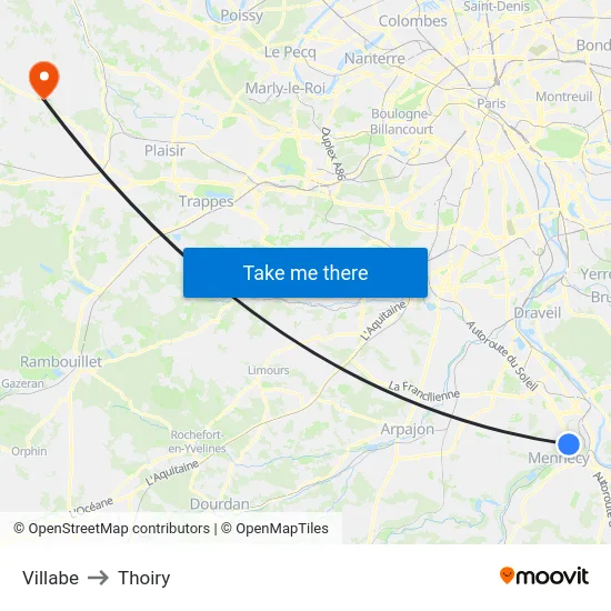 Villabe to Thoiry map