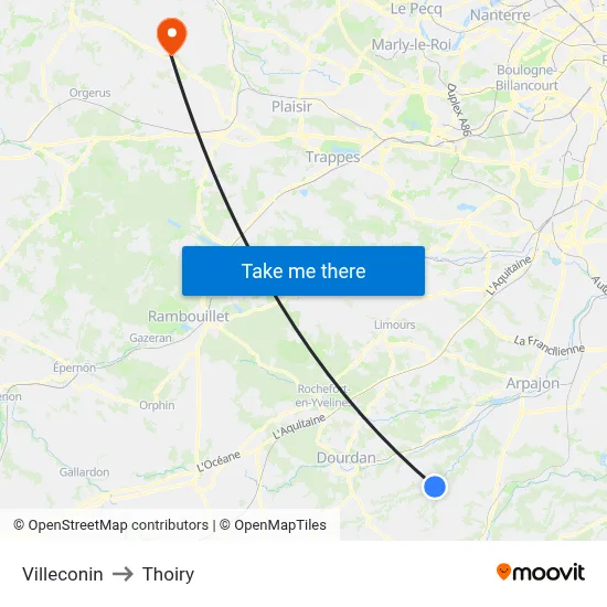 Villeconin to Thoiry map