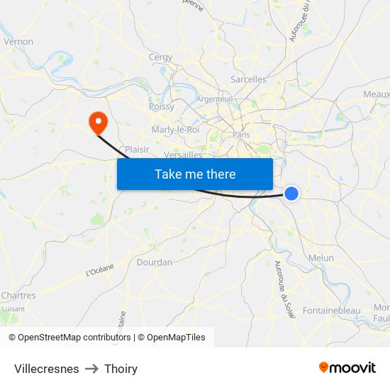 Villecresnes to Thoiry map