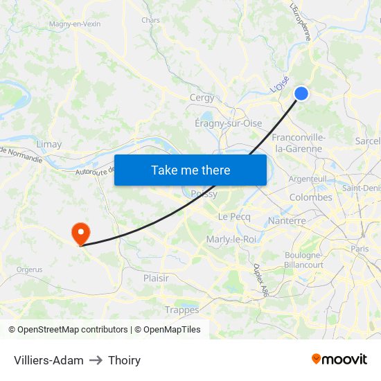 Villiers-Adam to Thoiry map