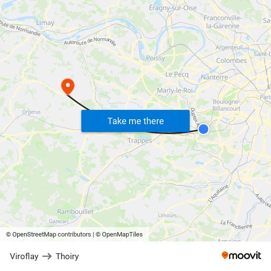 Viroflay to Thoiry map