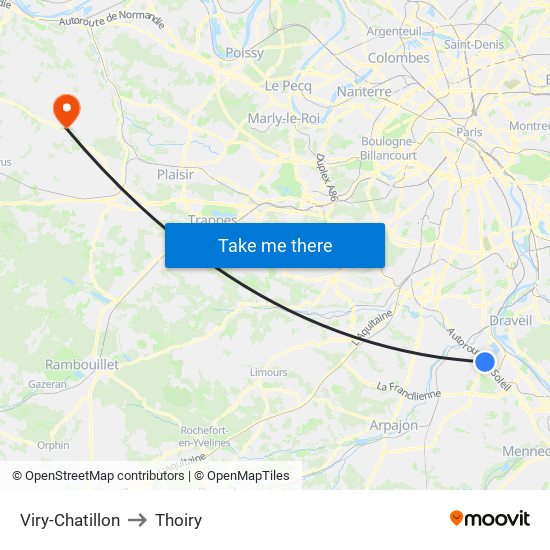 Viry-Chatillon to Thoiry map