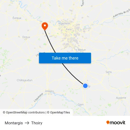 Montargis to Thoiry map