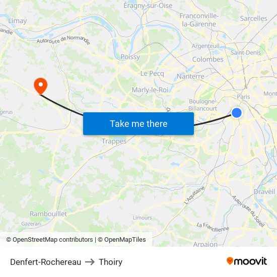 Denfert-Rochereau to Thoiry map