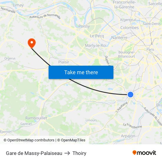 Gare de Massy-Palaiseau to Thoiry map