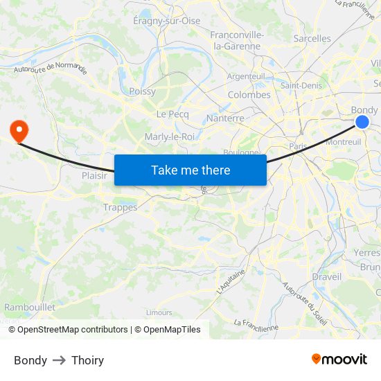 Bondy to Thoiry map