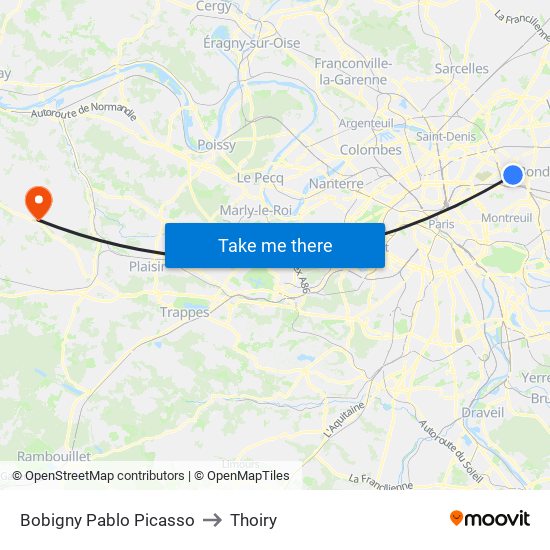 Bobigny Pablo Picasso to Thoiry map