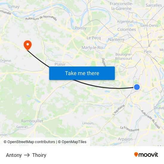 Antony to Thoiry map