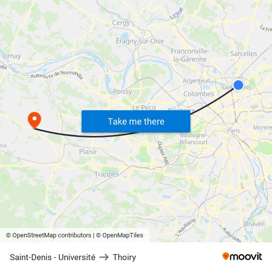 Saint-Denis - Université to Thoiry map