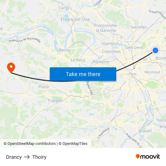 Drancy to Thoiry map