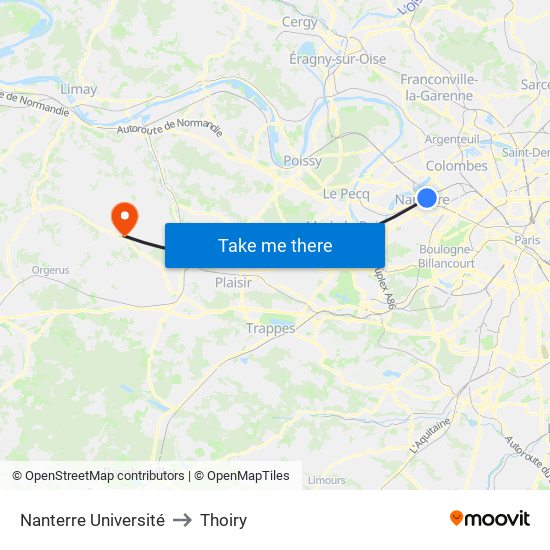 Nanterre Université to Thoiry map