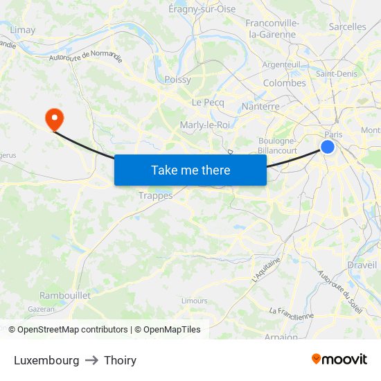 Luxembourg to Thoiry map