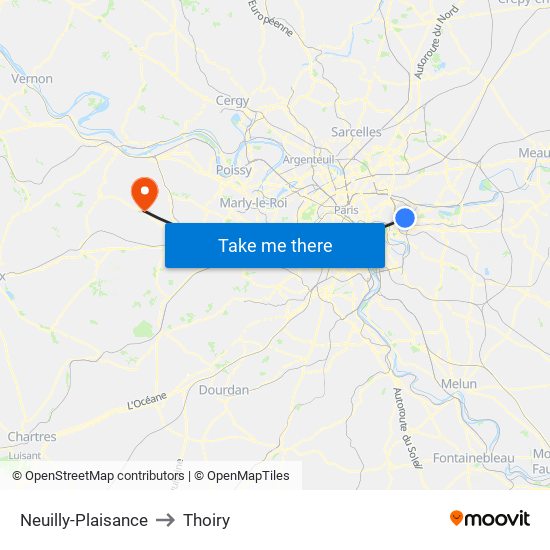 Neuilly-Plaisance to Thoiry map