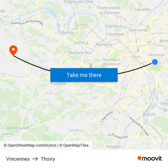 Vincennes to Thoiry map
