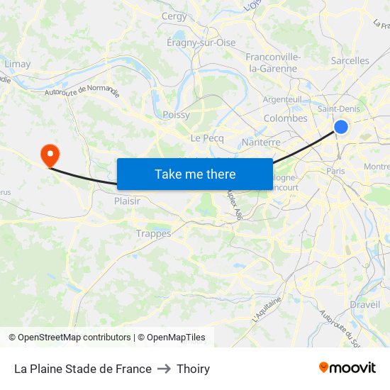 La Plaine Stade de France to Thoiry map