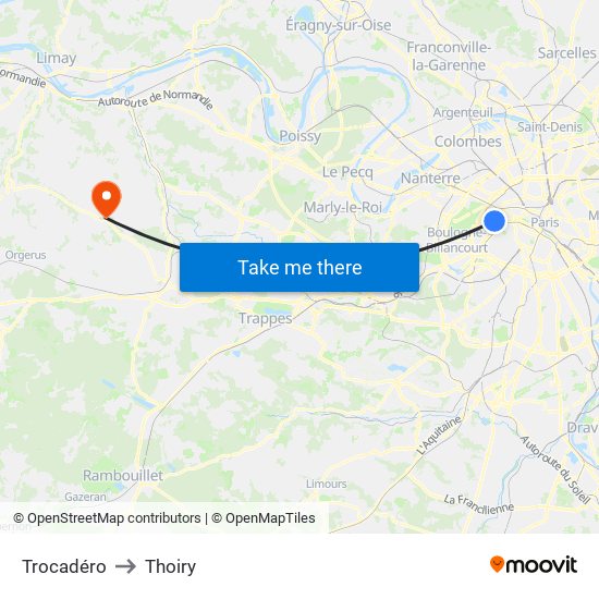 Trocadéro to Thoiry map