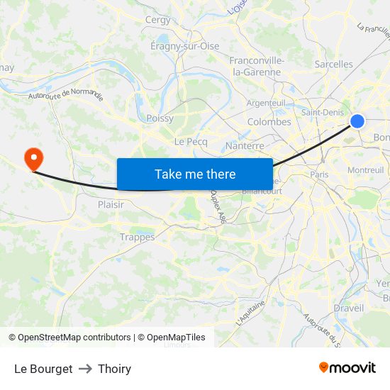 Le Bourget to Thoiry map