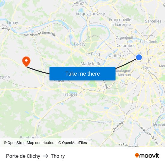 Porte de Clichy to Thoiry map