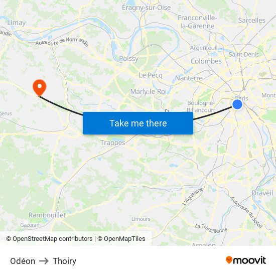 Odéon to Thoiry map