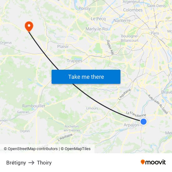 Brétigny to Thoiry map