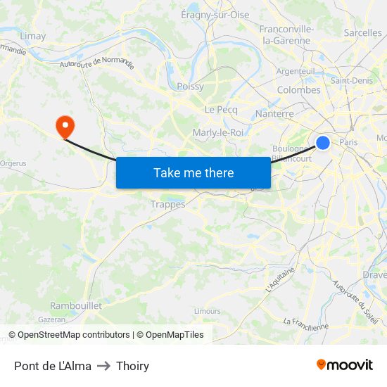 Pont de L'Alma to Thoiry map