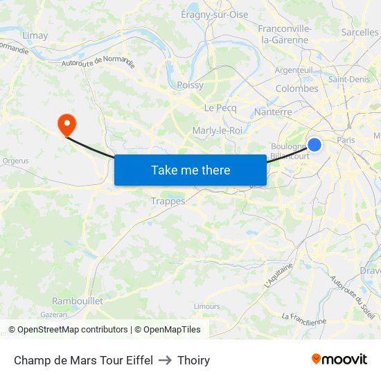 Champ de Mars Tour Eiffel to Thoiry map