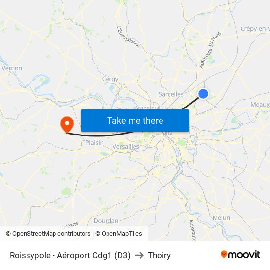 Roissypole - Aéroport Cdg1 (D3) to Thoiry map