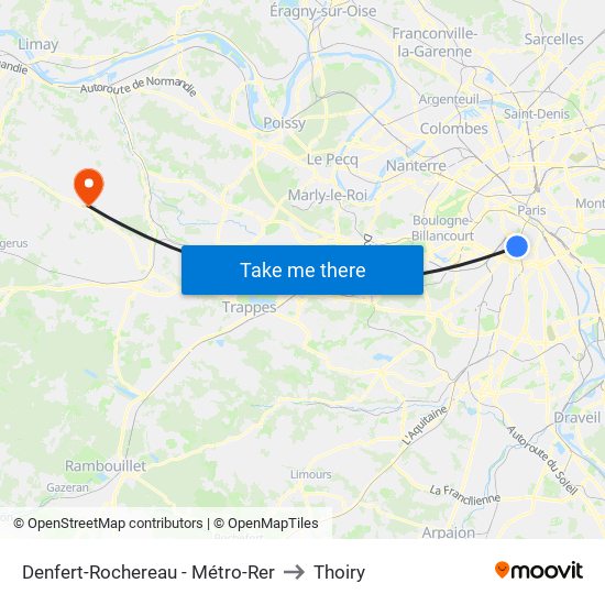 Denfert-Rochereau - Métro-Rer to Thoiry map