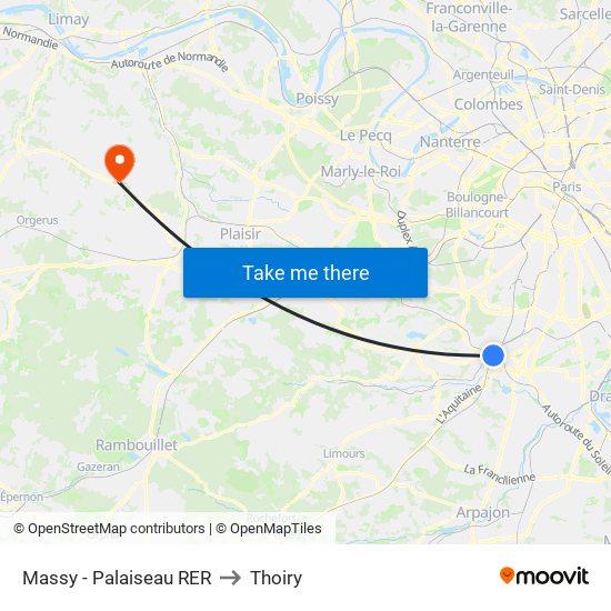 Massy - Palaiseau RER to Thoiry map