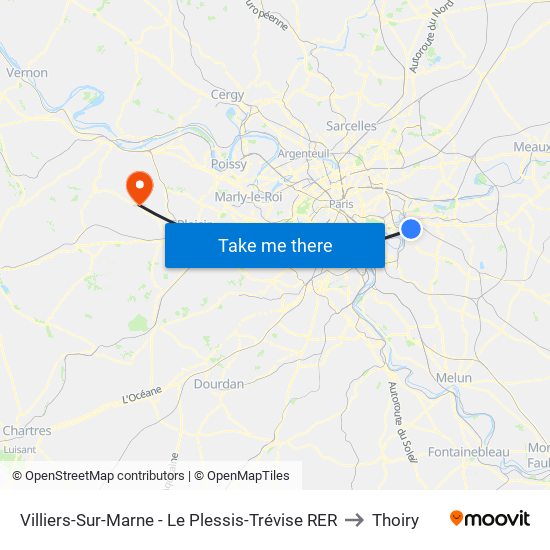 Villiers-Sur-Marne - Le Plessis-Trévise RER to Thoiry map