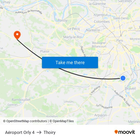 Aéroport Orly 4 to Thoiry map